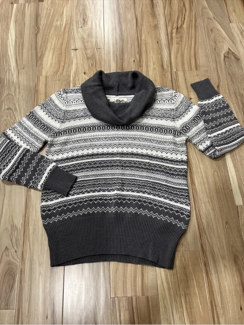 Aventura Charcoal & White Fair Isle Cowl Neck Sweater